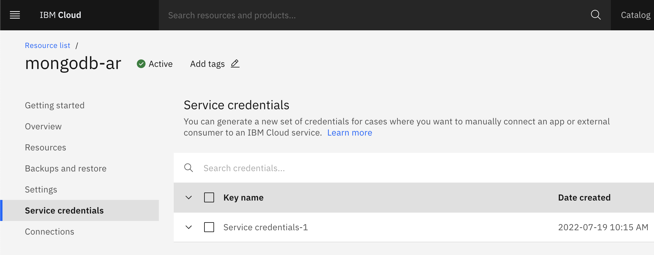 Service credentials